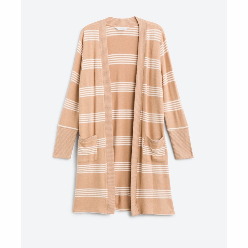 Market & Spruce Tan and White Striped Open-Front Cardigan